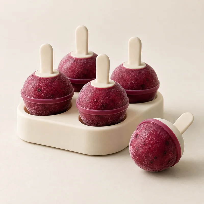 AI-generated unbranded peel-away mold concept; not the actual ZOKU Round Pop Molds